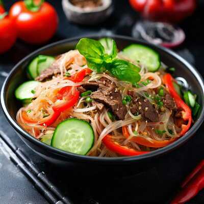 Теплый салат с фунчозой Margiya (г. Нукус)
